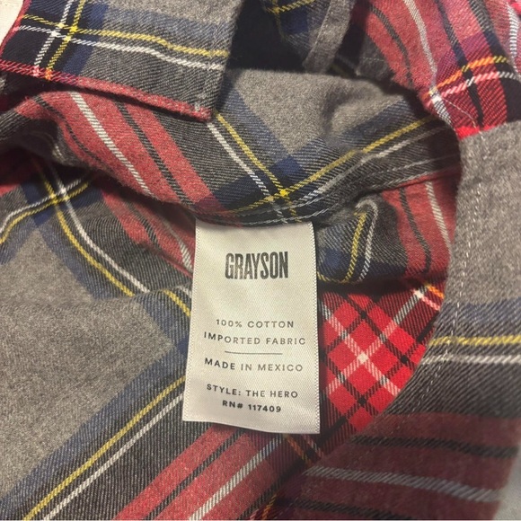 Grayson Women's XS Sz 1 The Hero Flannel Plaid Button Shirt Gray Red - Picture 5 of 5